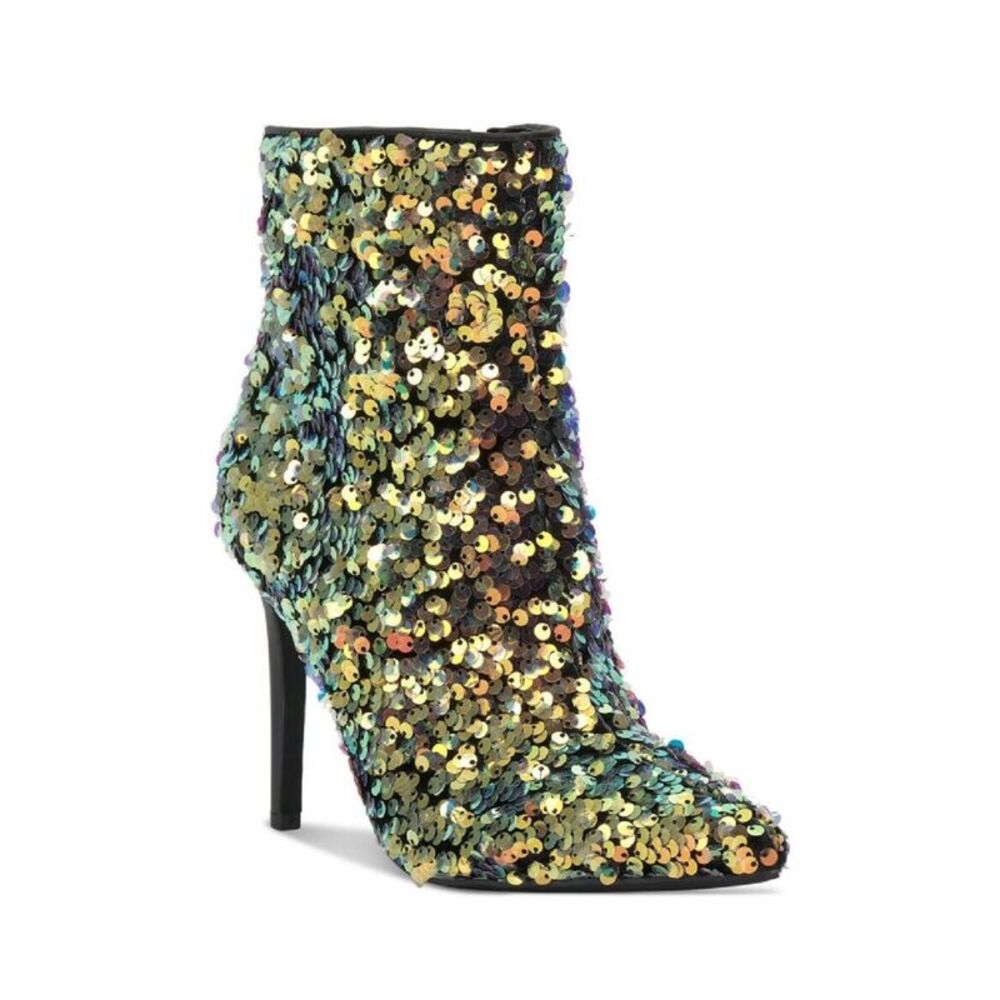 INC Womens Gold Sequined Arch Support Reisa Pointed Toe Stiletto Booties 9 M